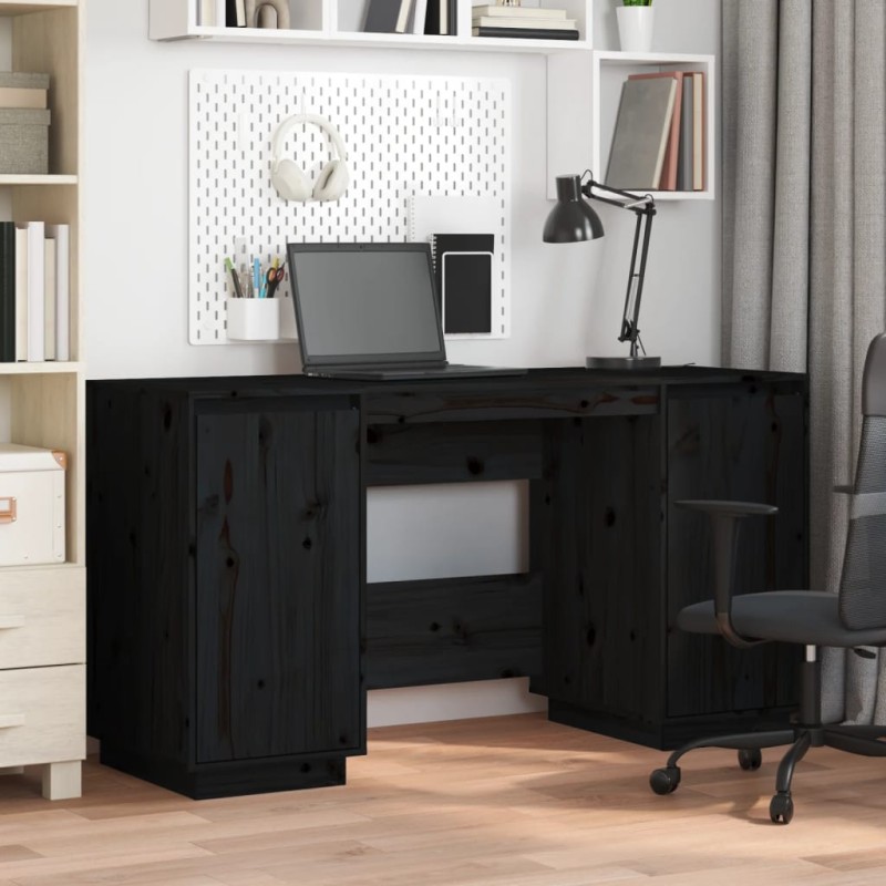 vidaXL Escritorio madera maciza de pino negro 140x50x75 cm