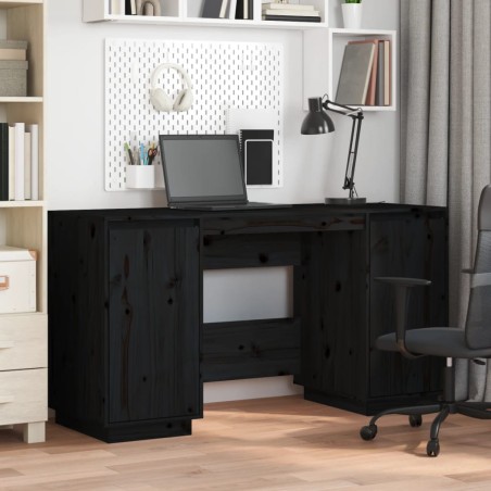 vidaXL Escritorio madera maciza de pino negro 140x50x75 cm