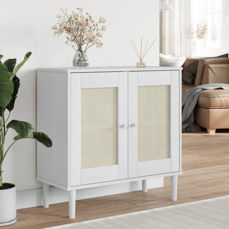 vidaXL Aparador SENJA aspecto de ratán madera pino blanco 80x35x80 cm