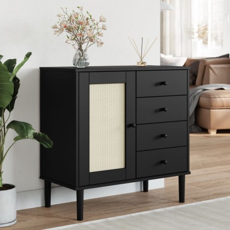 vidaXL Aparador SENJA aspecto de ratán madera pino negro 80x40x80 cm