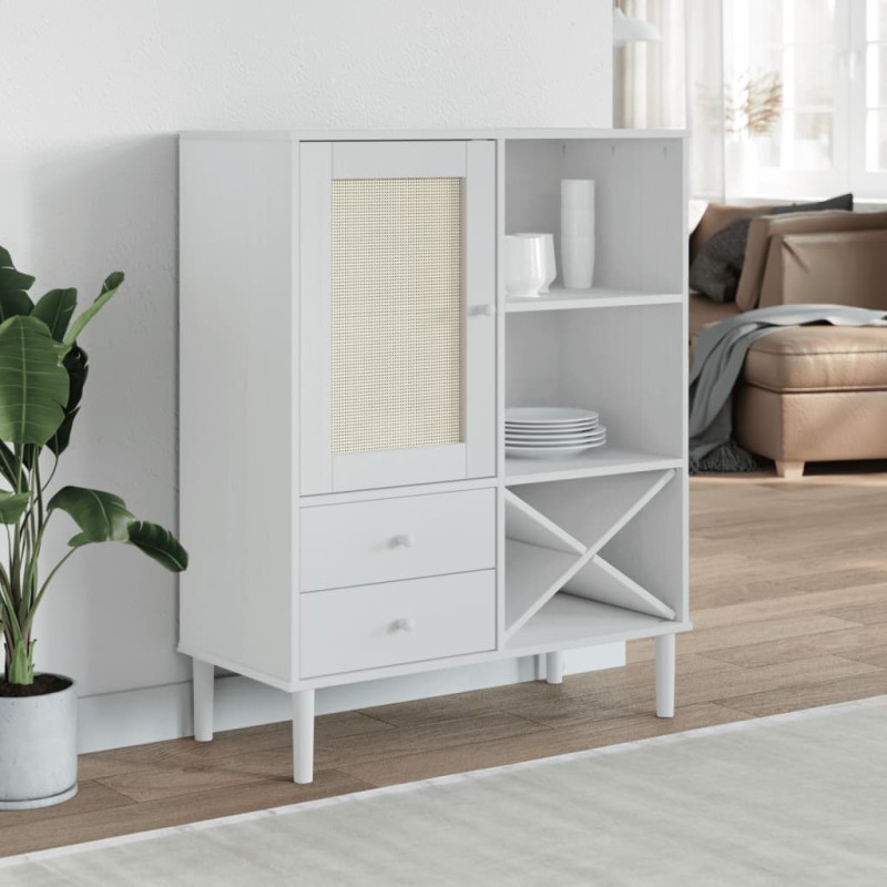 vidaXL Aparador alto SENJA aspecto de ratán madera blanco 90x40x112 cm vidaXL Aparador alto SENJA aspecto de ratán madera blanco 90x40x112 cm