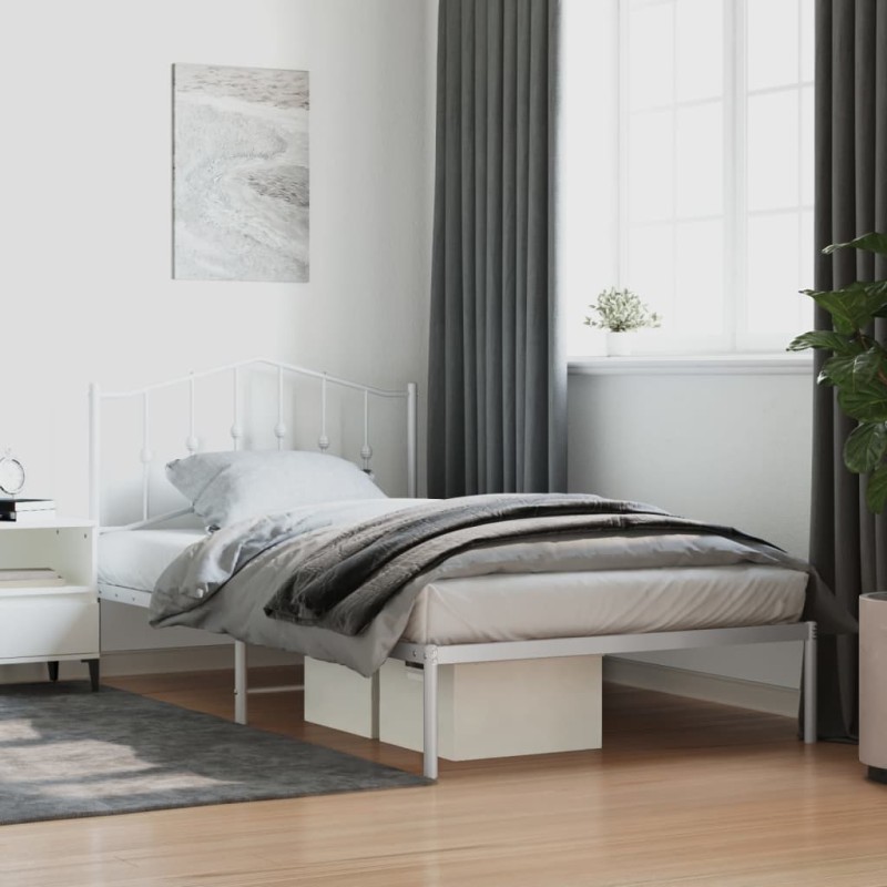 vidaXL Estructura de cama de metal con cabecero blanco 107x203 cm