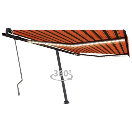 vidaXL Toldo manual retráctil con LED naranja y marrón 450x350 cm