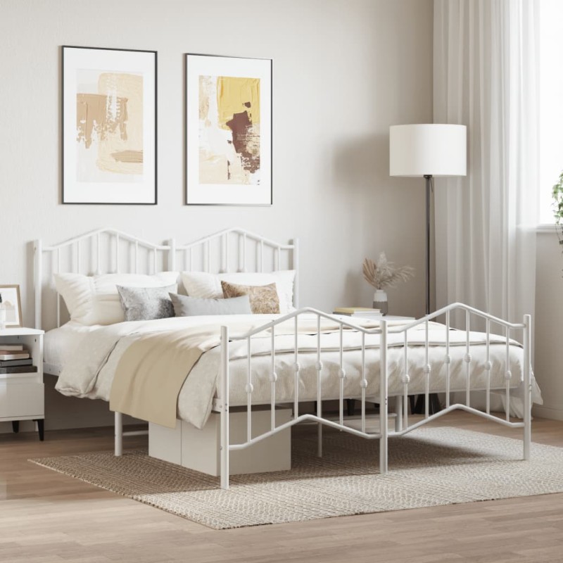vidaXL Estructura cama metal con cabecero y estribo blanco 135x190 cm