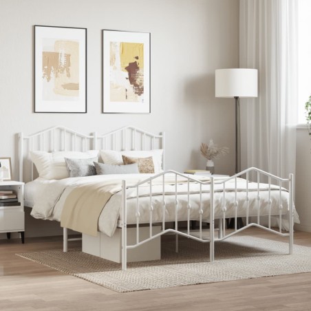 vidaXL Estructura cama metal con cabecero y estribo blanco 135x190 cm