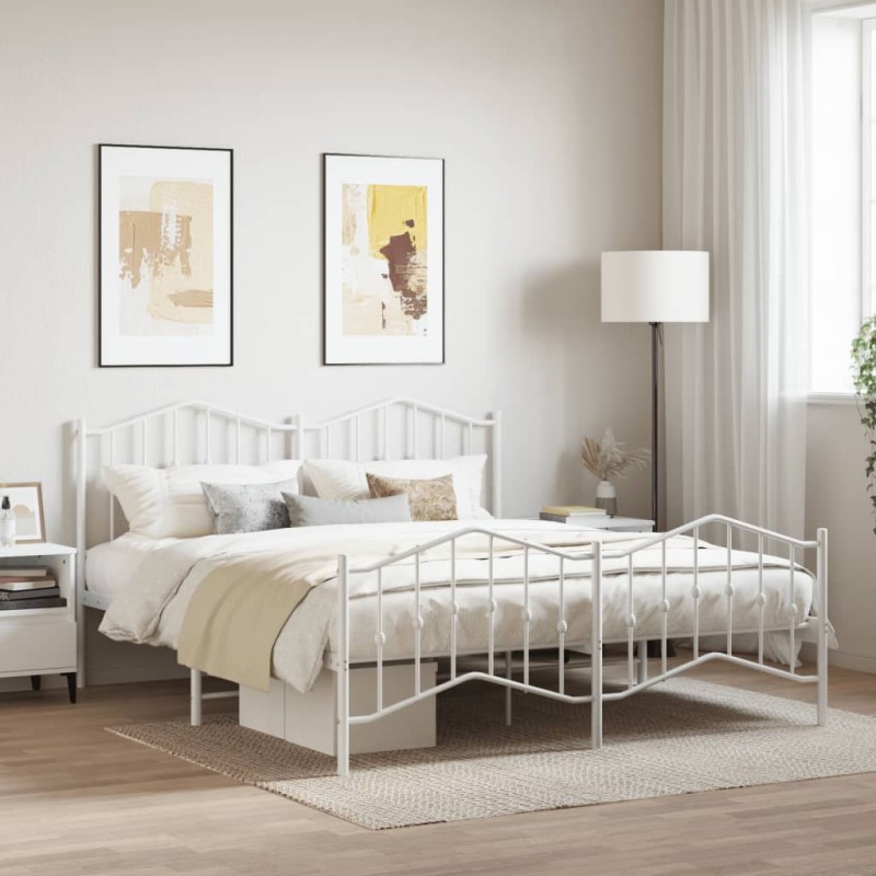 vidaXL Estructura cama metal con cabecero y estribo blanco 180x200 cm vidaXL Estructura cama metal con cabecero y estribo blanco 180x200 cm