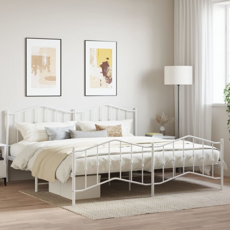 vidaXL Estructura cama metal con cabecero y pie cama blanco 193x203 cm vidaXL Estructura cama metal con cabecero y pie cama blanco 193x203 cm