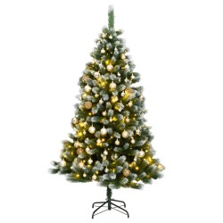 vidaXL Árbol de Navidad artificial con bisagras 150 LED y bolas 150 cm