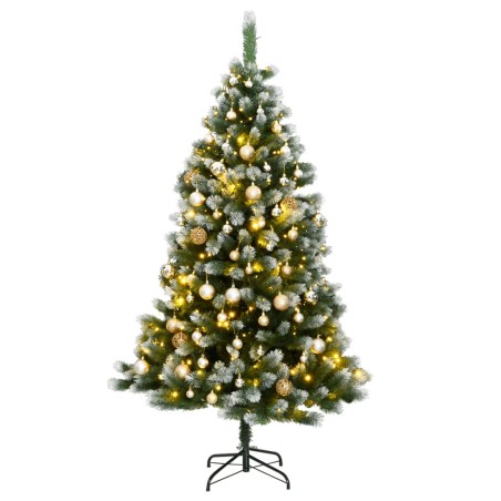 vidaXL Árbol de Navidad artificial con bisagras 150 LED y bolas 150 cm