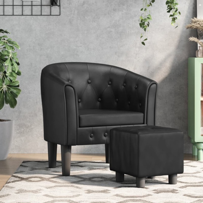 vidaXL Sillón con taburete cuero sintético negro vidaXL Sillón con taburete cuero sintético negro