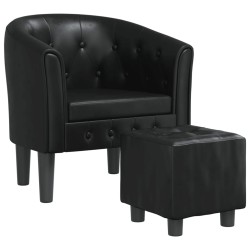 vidaXL Sillón con taburete cuero sintético negro