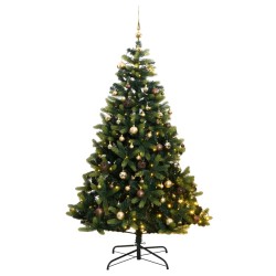 vidaXL Árbol de Navidad artificial con bisagras 150 LED y bolas 150 cm
