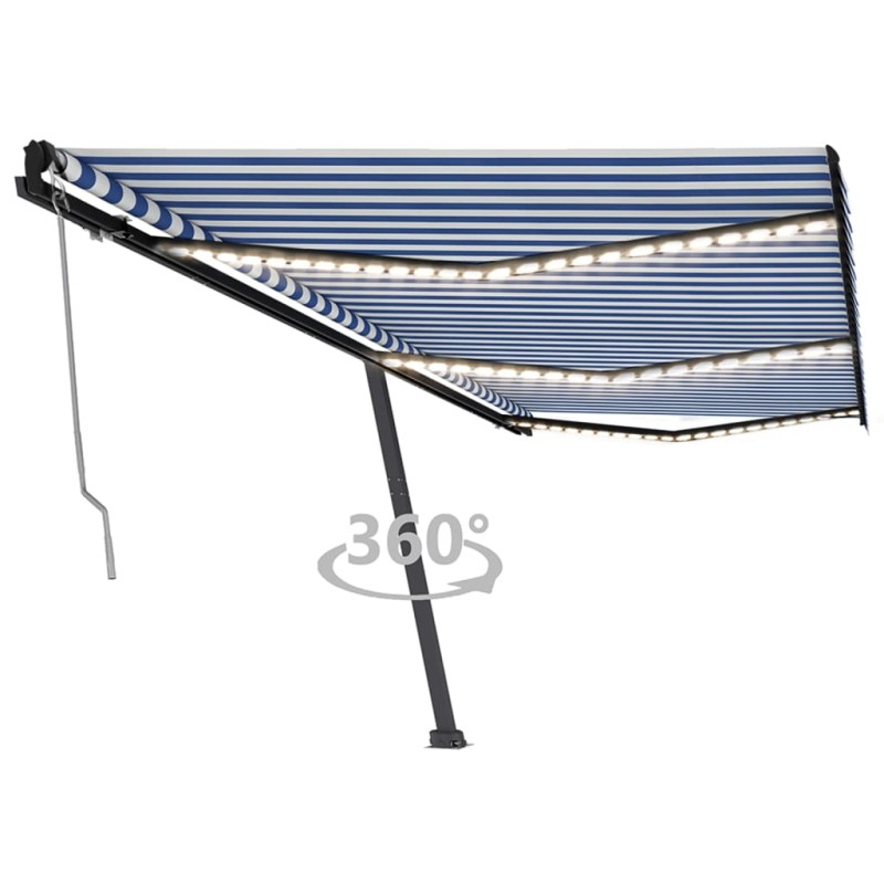 vidaXL Toldo automático LED sensor de viento azul y blanco 600x350 cm vidaXL Toldo automático LED sensor de viento azul y blanco 600x350 cm