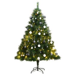 vidaXL Árbol Navidad artificial con bisagras 150 LED y bolas 120 cm