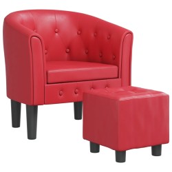 vidaXL Sillón con taburete cuero sintético rojo