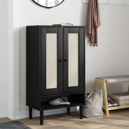 vidaXL Zapatero SENJA aspecto ratán madera maciza negro 59,5x35x107cm