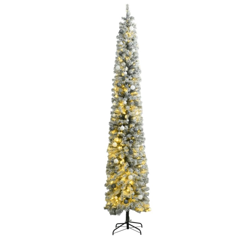 vidaXL Árbol de Navidad estrecho con 300 LED y bolas y nieve 270 cm vidaXL Árbol de Navidad estrecho con 300 LED y bolas y nieve 270 cm