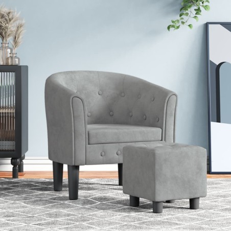 vidaXL Sillón con taburete terciopelo gris claro
