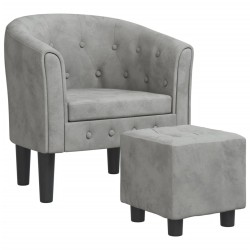 vidaXL Sillón con taburete terciopelo gris claro