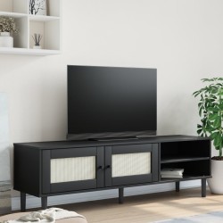 vidaXL Mueble de TV SENJA aspecto ratán madera pino negro 158x40x49 cm