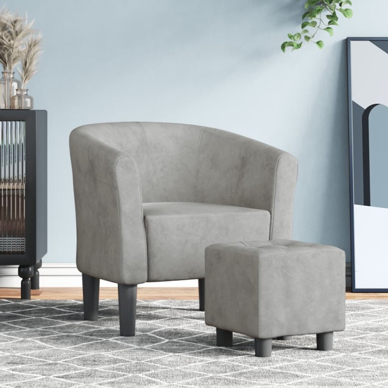 vidaXL Sillón con taburete terciopelo gris claro vidaXL Sillón con taburete terciopelo gris claro