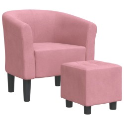 vidaXL Sillón con taburete terciopelo rosa