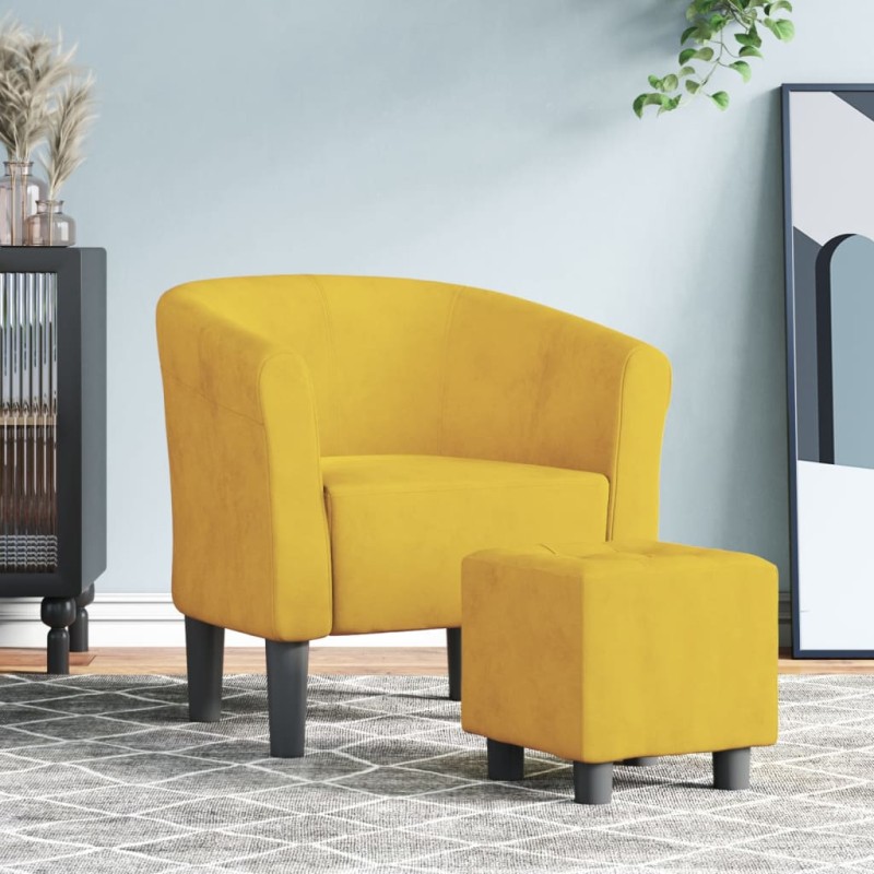 vidaXL Sillón con taburete terciopelo amarillo vidaXL Sillón con taburete terciopelo amarillo