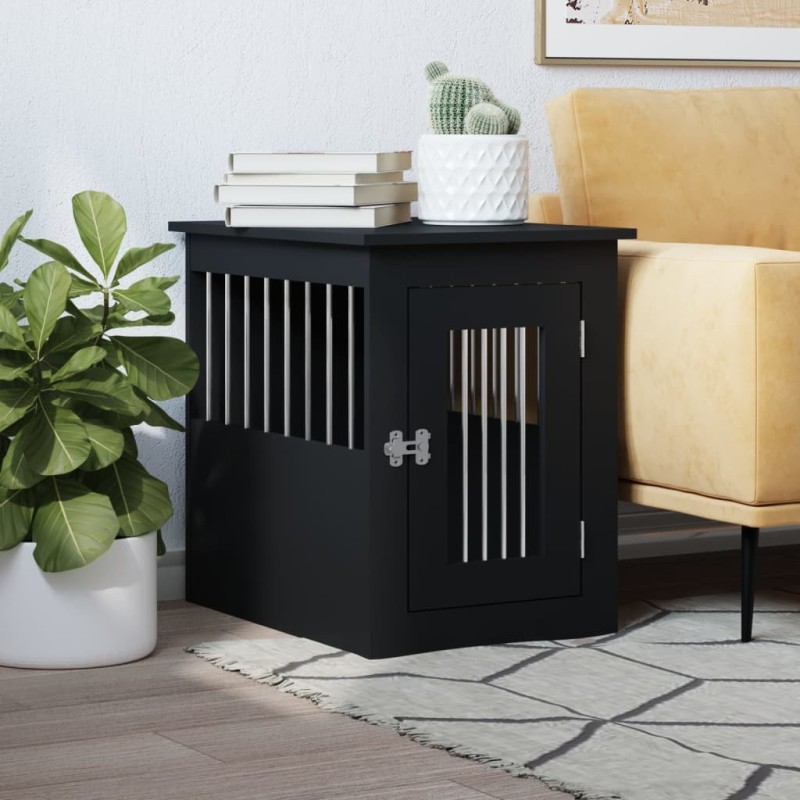 vidaXL Jaula para perros madera de ingeniería negro 45x62x59 cm