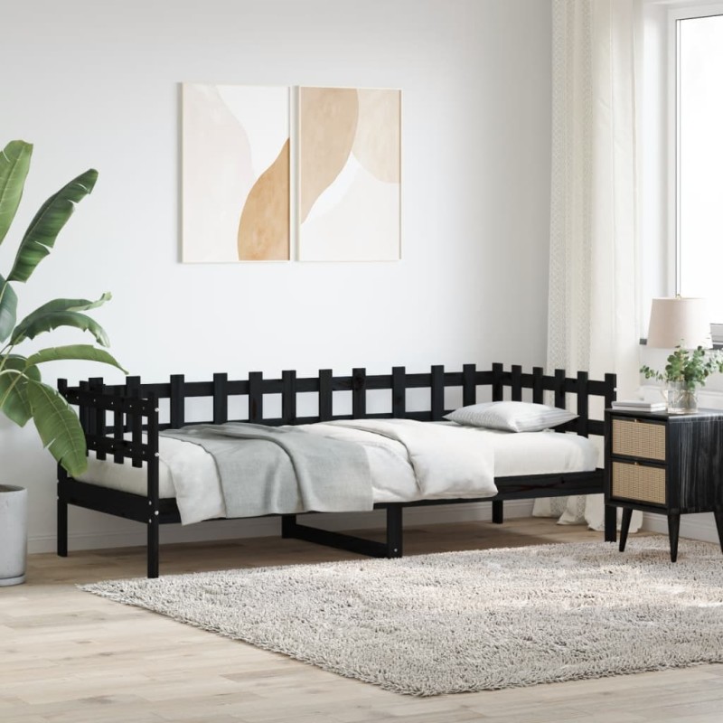 vidaXL Sofá cama madera maciza de pino negro 90x200 cm vidaXL Sofá cama madera maciza de pino negro 90x200 cm