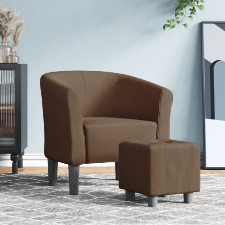 vidaXL Sillón con taburete tela marrón