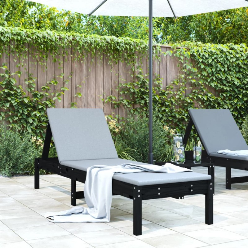 vidaXL Tumbona de madera maciza de pino negra 199,5x60x74 cm