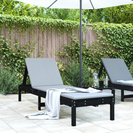 vidaXL Tumbona de madera maciza de pino negra 199,5x60x74 cm