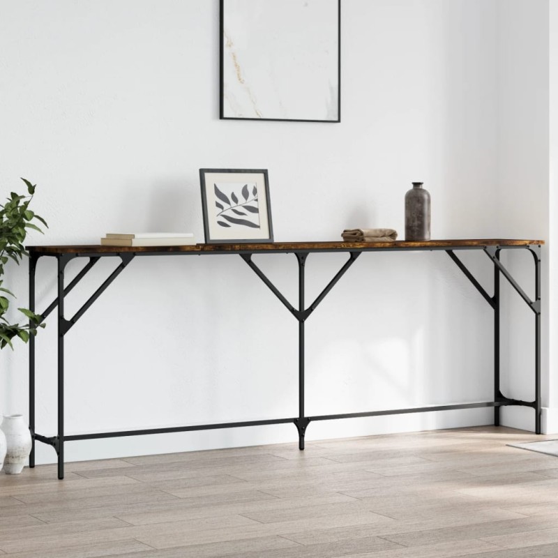 vidaXL Mesa consola madera de ingeniería roble ahumado 200x29x75 cm vidaXL Mesa consola madera de ingeniería roble ahumado 200x29x75 cm