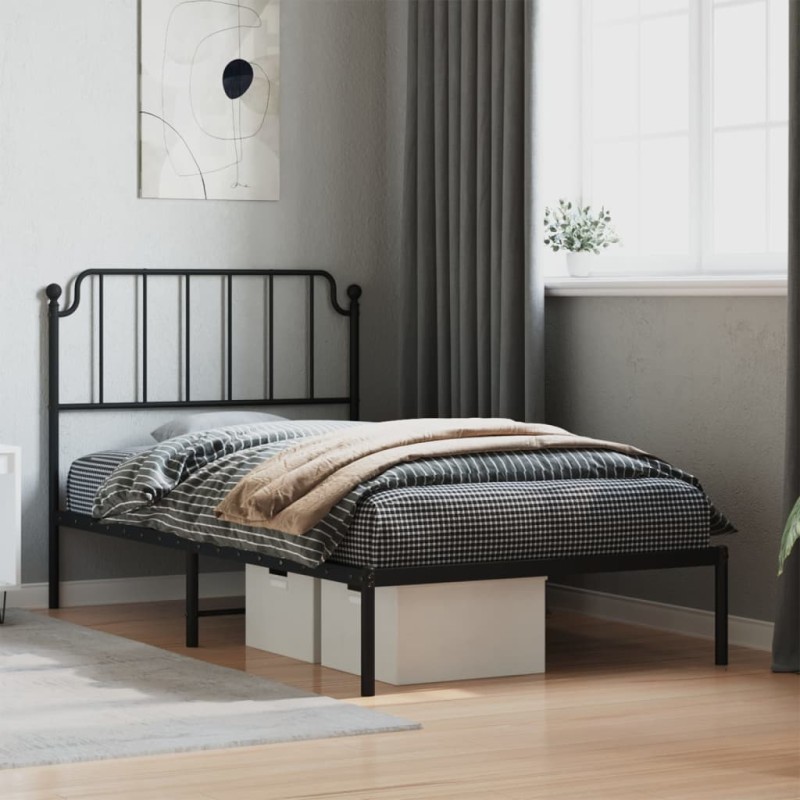 vidaXL Estructura de cama con cabecero metal negro 100x190 cm vidaXL Estructura de cama con cabecero metal negro 100x190 cm