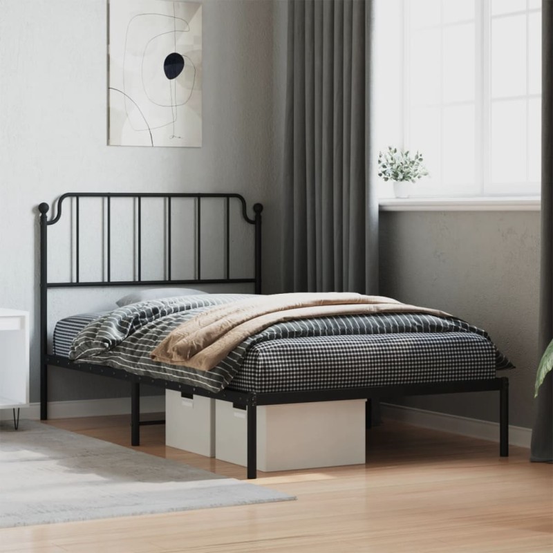 vidaXL Estructura de cama con cabecero metal negro 107x203 cm vidaXL Estructura de cama con cabecero metal negro 107x203 cm