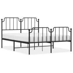 vidaXL Estructura de cama con cabecero y estribo metal negro 135x190cm