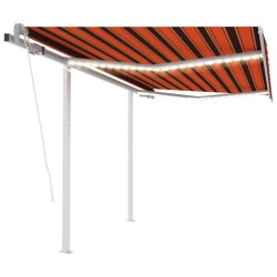 vidaXL Toldo automático LED sensor de viento naranja marrón 3,5x2,5 m