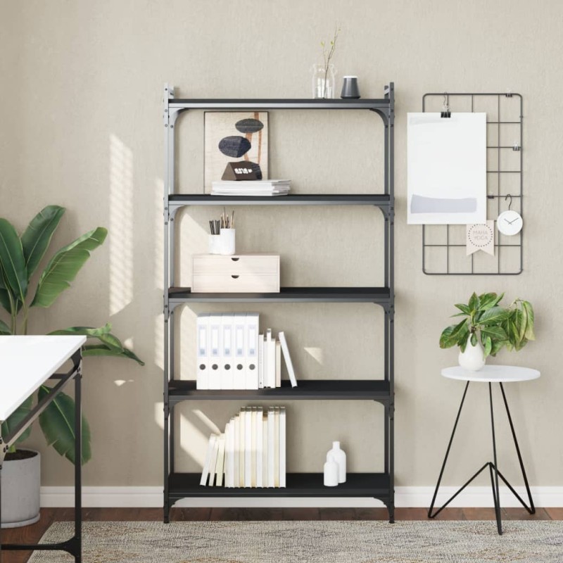 vidaXL Librería de 5 estantes madera de ingeniería negro 80x30x154 cm vidaXL Librería de 5 estantes madera de ingeniería negro 80x30x154 cm
