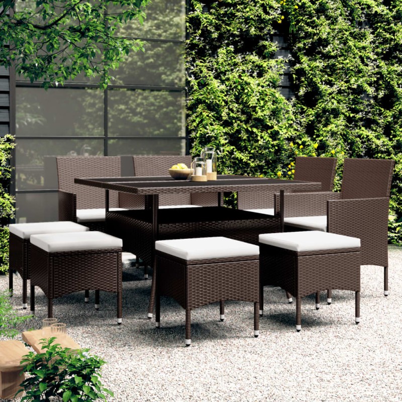 vidaXL Juego de comedor de jardín 9 piezas ratán sintético marrón vidaXL Juego de comedor de jardín 9 piezas ratán sintético marrón