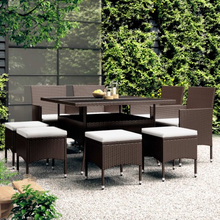vidaXL Juego de comedor de jardín 9 piezas ratán sintético marrón