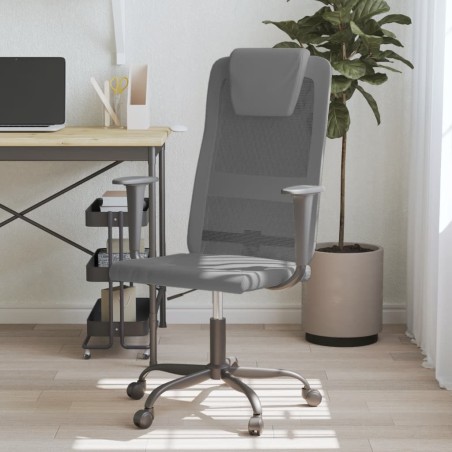 vidaXL Silla de oficina tela de malla y cuero sintético gris