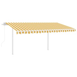 vidaXL Toldo retráctil automático con postes amarillo y blanco 4,5x3 m