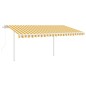 vidaXL Toldo retráctil automático con postes amarillo y blanco 4,5x3 m vidaXL Toldo retráctil automático con postes amarillo y blanco 4,5x3 m