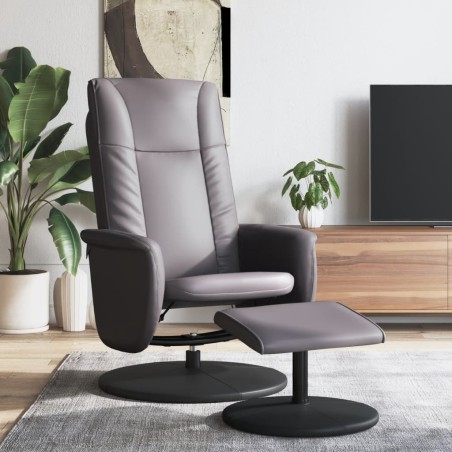vidaXL Sillón reclinable con reposapiés cuero sintético gris