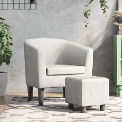 vidaXL Sillón con taburete cuero sintético blanco