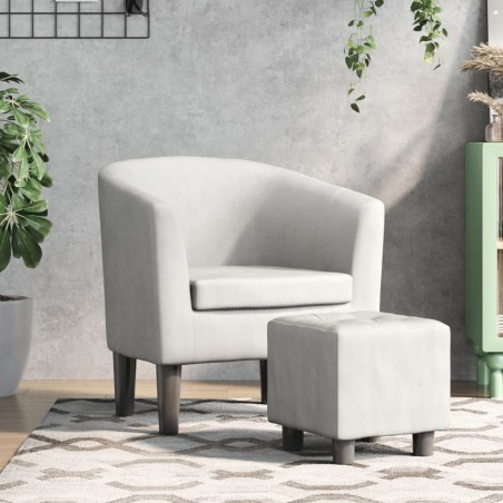 vidaXL Sillón con taburete cuero sintético blanco
