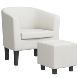 vidaXL Sillón con taburete cuero sintético blanco
