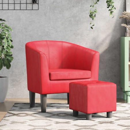 vidaXL Sillón con taburete cuero sintético rojo
