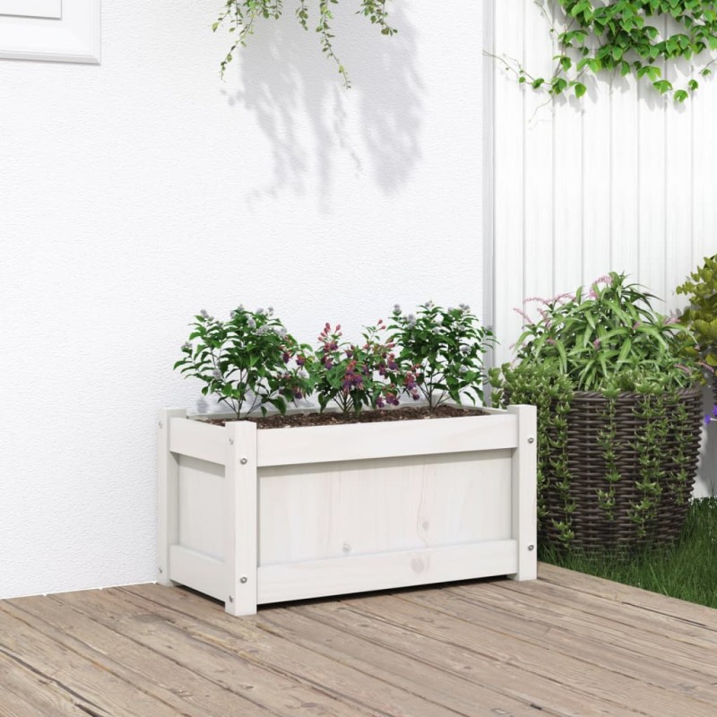 vidaXL Jardinera de madera maciza de pino blanca 60x31x31 cm