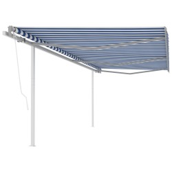 vidaXL Toldo retráctil automático con postes azul y blanco 6x3 m